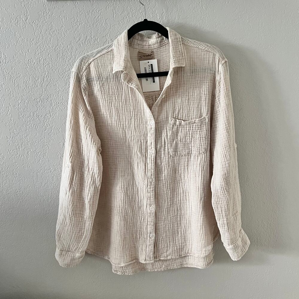 The Nu Vintage Donna Gauzy Cotton Long Sleeve Button Down in Dusty